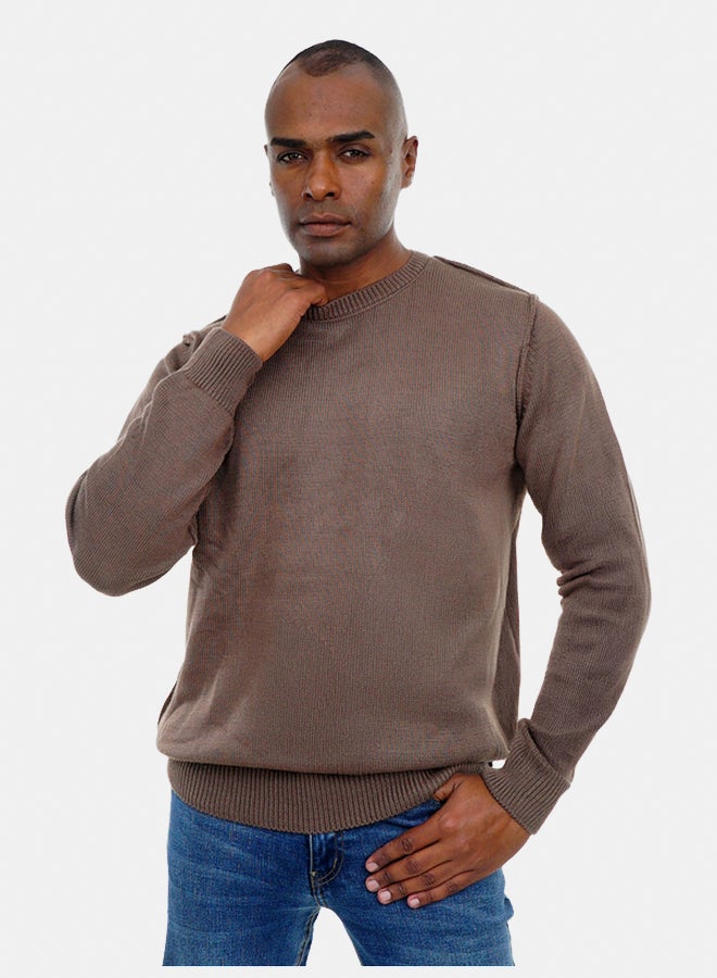 FIRE WOOD FireWood Round Neck Knit Sweater Long Sleeve For Men- Brown - Image 4